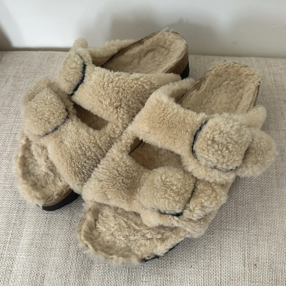 Papillio Birkenstock ARIZONA BIG BUCKLE FUR SANDAL eggshell Women’s Size 39 - Picture 5 of 5